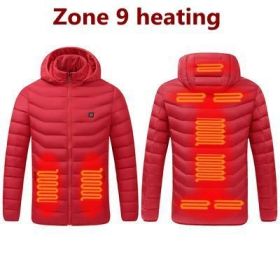 Men 9 Areas Heated Jacket USB Winter Outdoor Electric Heating Jackets Warm Sprots Thermal Coat Clothing Heatable Cotton jacket (Color: 9 Areas heated Red, size: XXXL)