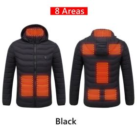 Men 9 Areas Heated Jacket USB Winter Outdoor Electric Heating Jackets Warm Sprots Thermal Coat Clothing Heatable Cotton jacket (Color: 8 Areas heated Black, size: XXXL)